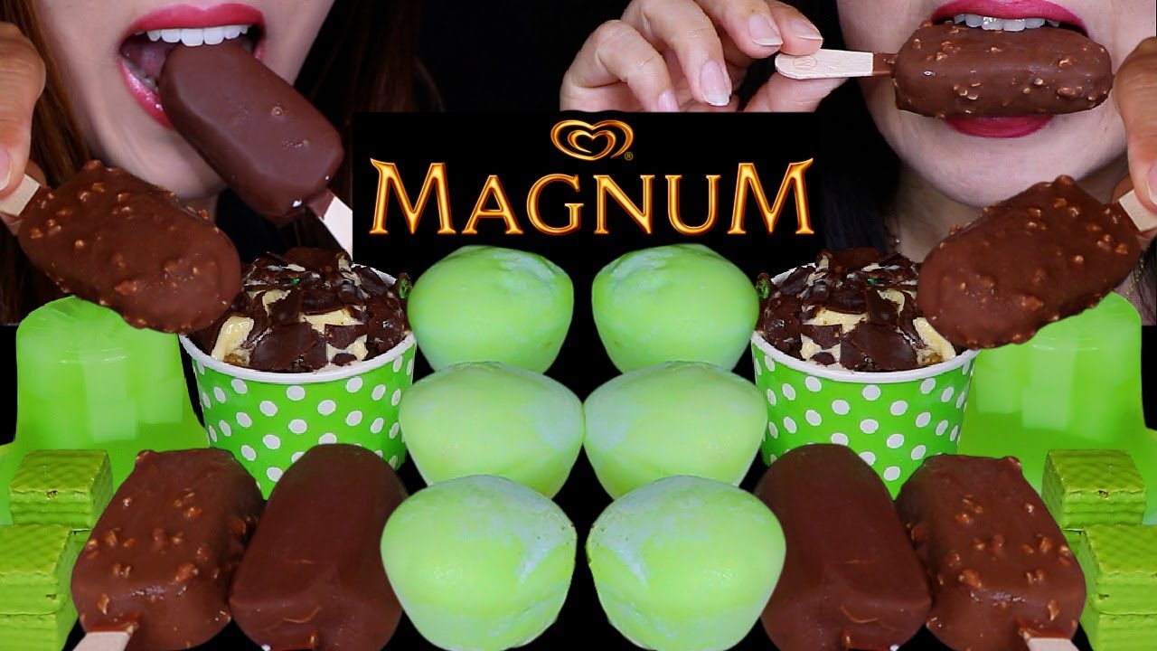 ASMR MINI CHOCOLATE MAGNUM ICE CREAM BARS, MELON MOCHI ICE CREAM, MATCHA WAFERS, CANDY CUPS 먹방