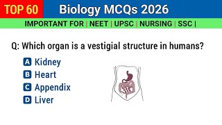 Biology MCQ's 2026 | biology mcq for competitive exam | biology questions and answers | neet exam