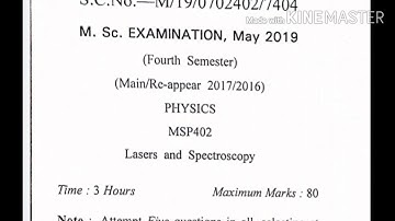 CBLU (Bhiwani University) MSC physics (Lasers and spectroscopy) 4th sem 2019 question paper
