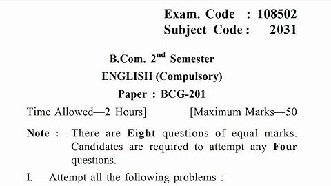 Gndu b.com/b.a sem 2 english compulsory questions paper 2021