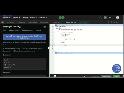 Find the third largest element in array. | Third largest element | gfg | basic | array | c++.