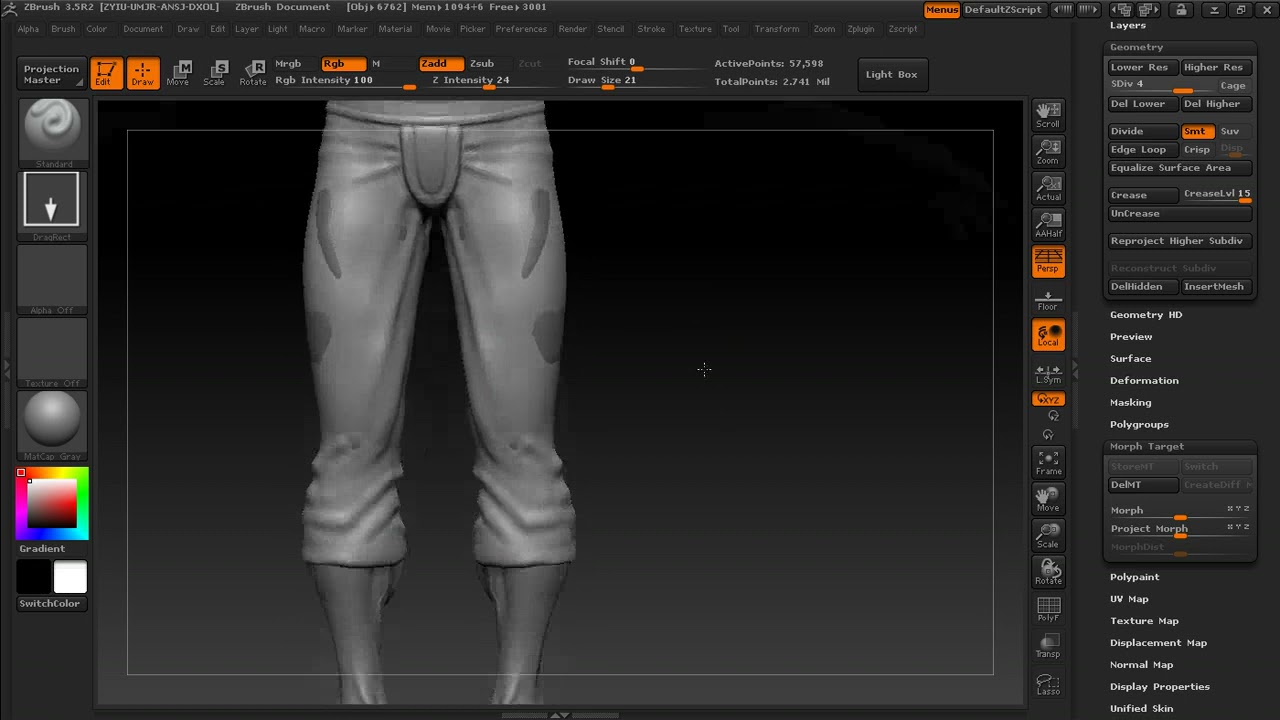 sculpting pants in zbrush