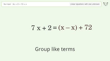 Solve 8x+2=72+x: Linear Equation Video Solution | Tiger Algebra