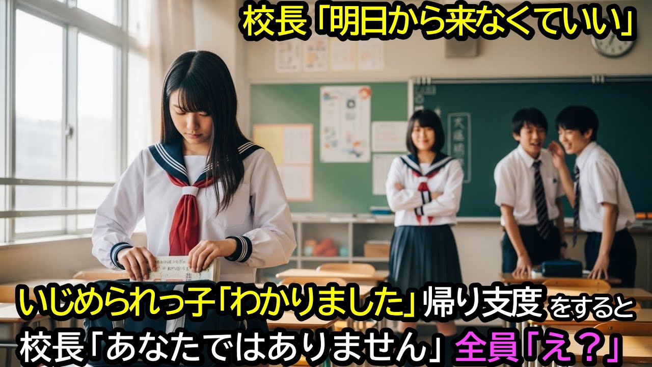 校長「明日から来なくていい」いじめられっ子「わかりました」帰り支度をすると、校長「あなたではありません」全員「え？」