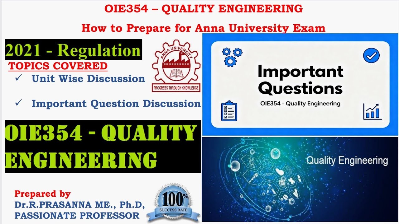 Anna university Exam Preparation -OIE354 Quality Engineering Important Questions