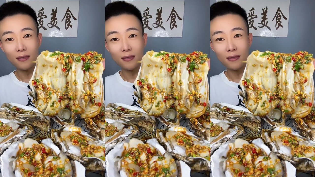 Fast eating oysters mukbang