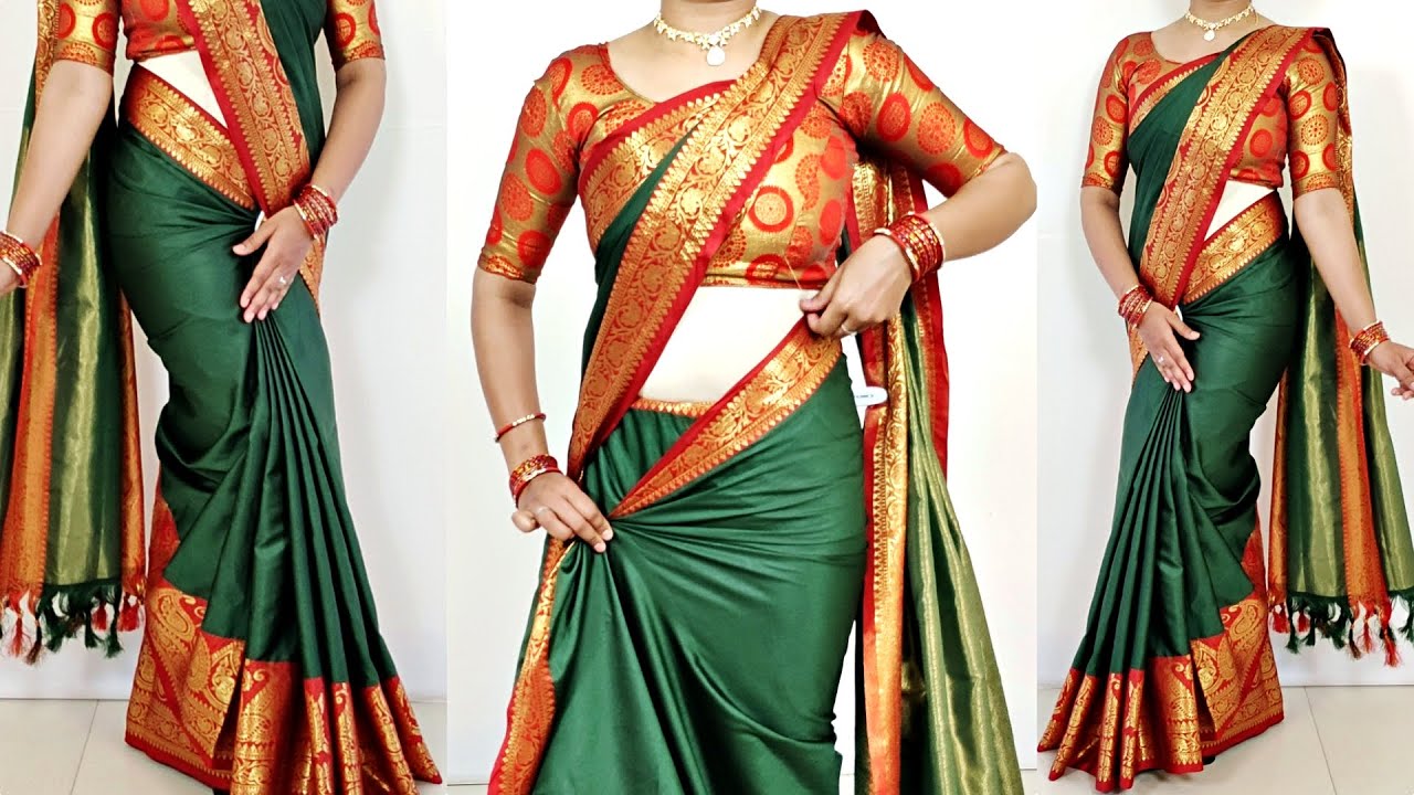 Perfect pleats wedding cotton saree draping step by step for