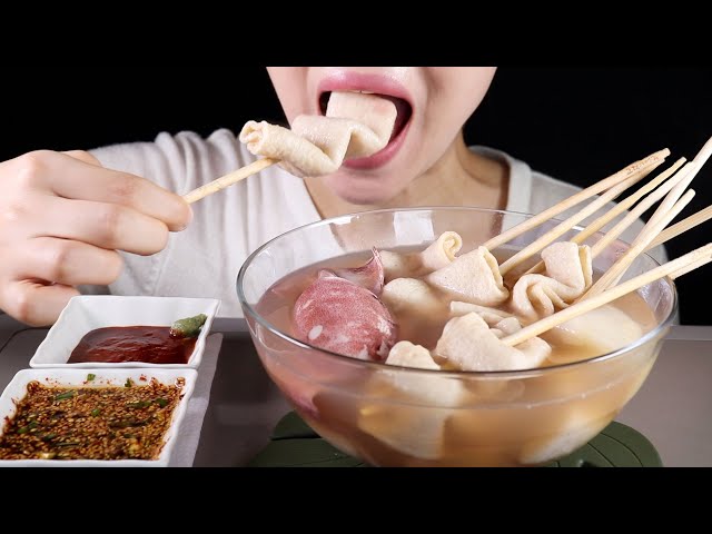 ASMR Fish Cake Skewers with Rice Cakes and Squid | Eating Sounds Mukbang No Talking