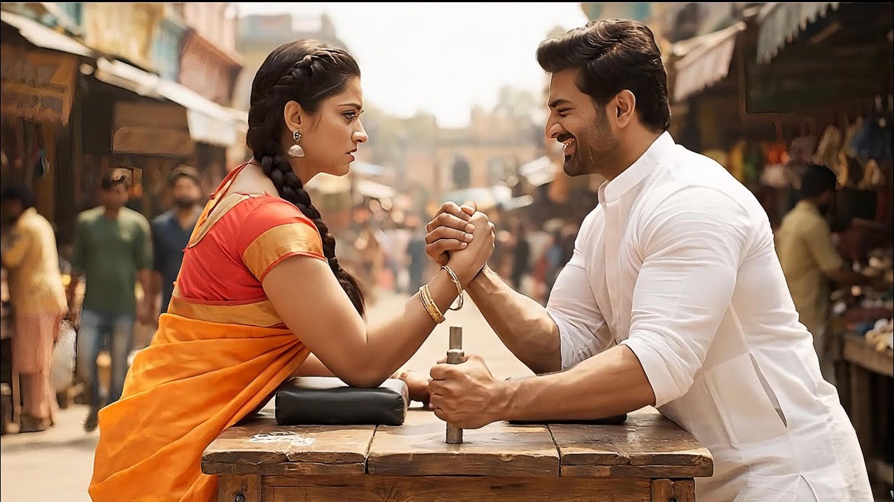 Indian women vs men arm wrestling in middle of street 