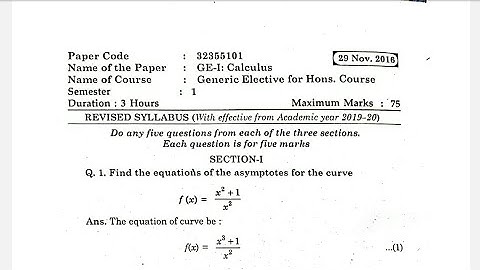 (GE) Calculus Solved Question Paper - 1 | Generic Elective | Semester - 1, 2, 3 | 2016 | DU