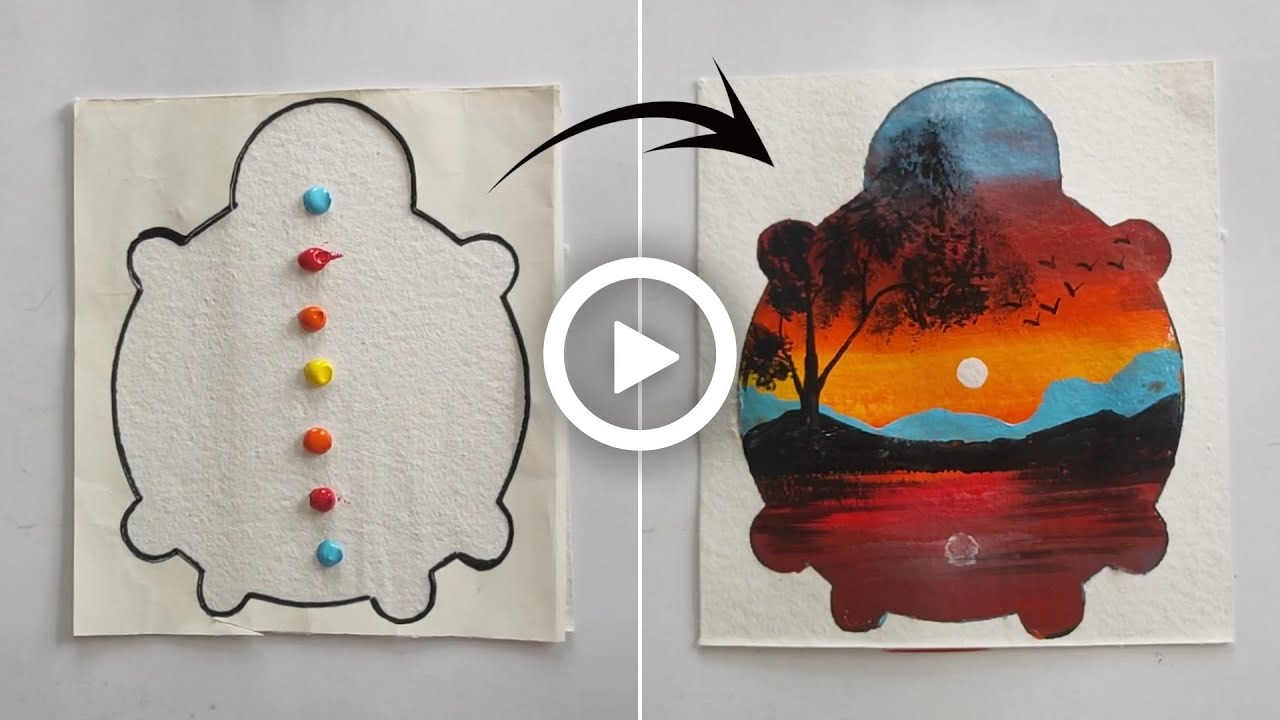 Easy Acrylic Painting Art / Tortoise / Sunset Painting / Daily Art Challenge #1