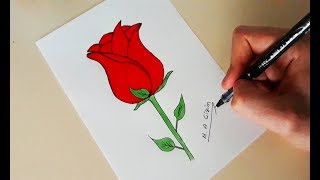 Gül Nasıl Çizilir__Adım Adım Kolay Gül Çizimi__How to draw a ROSE very easy