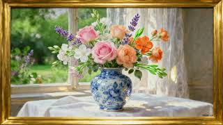 Vintage Dreamy Flower Art with Golden Frame & Soft Music — 2 Hours | Elegant TV Frame Art 4K screenshot 5