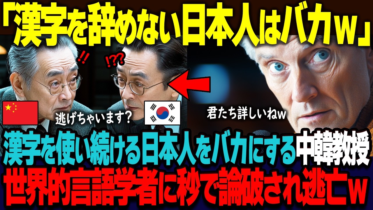 漢字を使い続ける日本人をバカにする韓国人教授と中国人教授が、世界的言語学者に秒で論破され逃亡ｗ【海外の反応】
