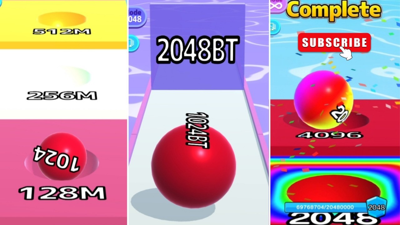 [2048 Ball into Red 4096 Tile] Ball Run 2048 vs Ball Run 2048 Infinity Mode vs Ball Run Infinity