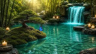 Asian Healing Music | Waterfall & Candlelight in a Bamboo Garden for Stress Relief screenshot 3