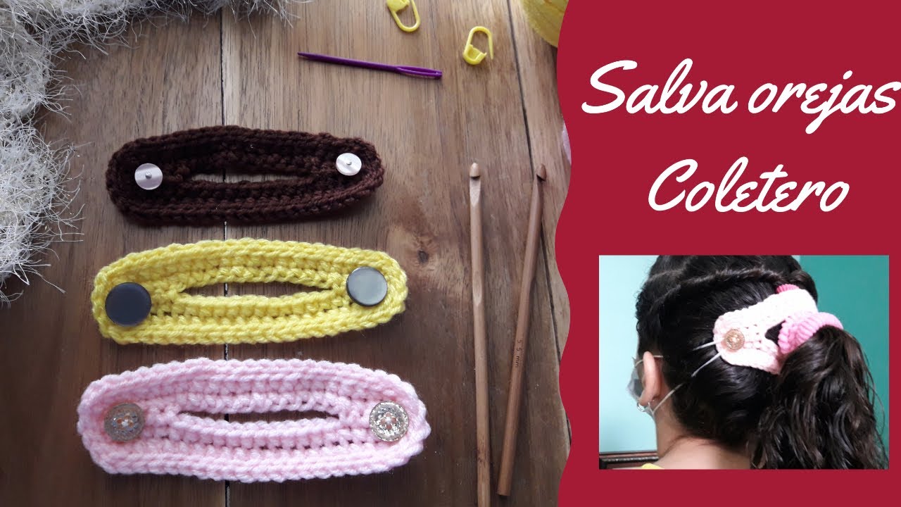 Como hacer Salva orejas Coletero a crochet - para mascarillas 😷(cubre boca)