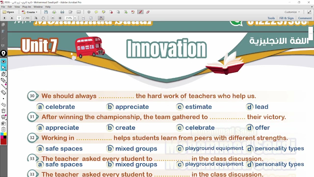 2nd Year Unit 7 Vocabulary Part 1 Pages 10 --13