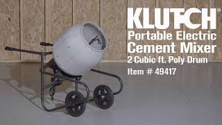 Klutch Portable Electric Cement Mixer 2 Cubic Ft. Poly Drum
