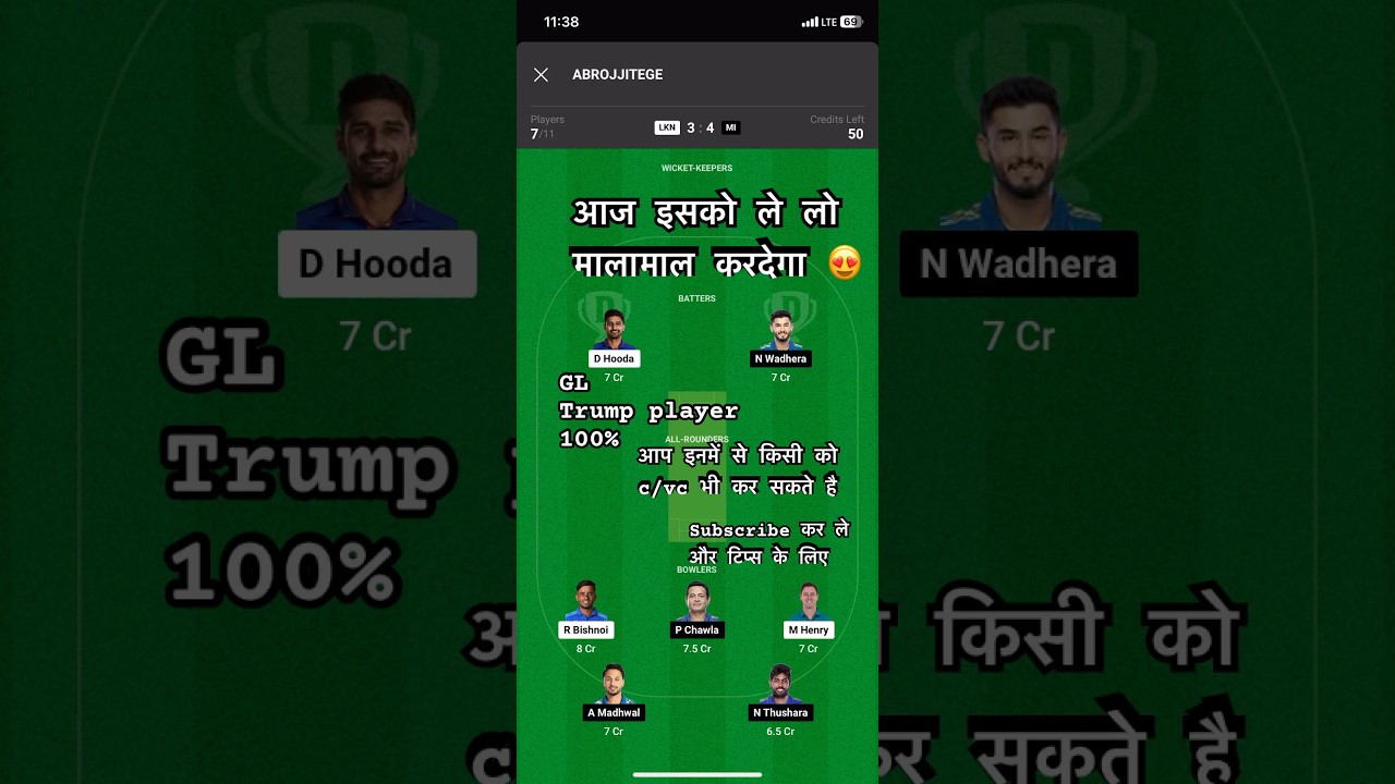 LKNvsMI dream11 team prediction 