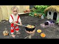 Smart Baby Monkey Xuka Harvests Fresh Vegetables and Makes Stir-Fried Noodles