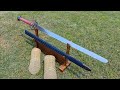 Cutting double tatami rolls with the blue baron german battle sword from lancelot sword