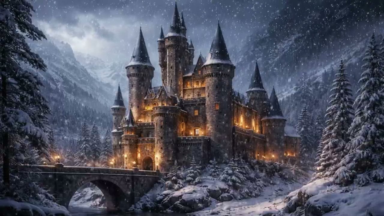 Winter at Hogwarts - Harry Potter Snow Christmas Ambience, Hogwarts Legacy, Cozy Night View