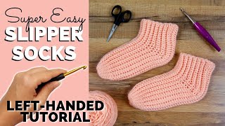 LEFT-HANDED TUTORIAL: Super Easy Slipper Socks - FREE Crochet Pattern for Beginners | Yay For Yarn