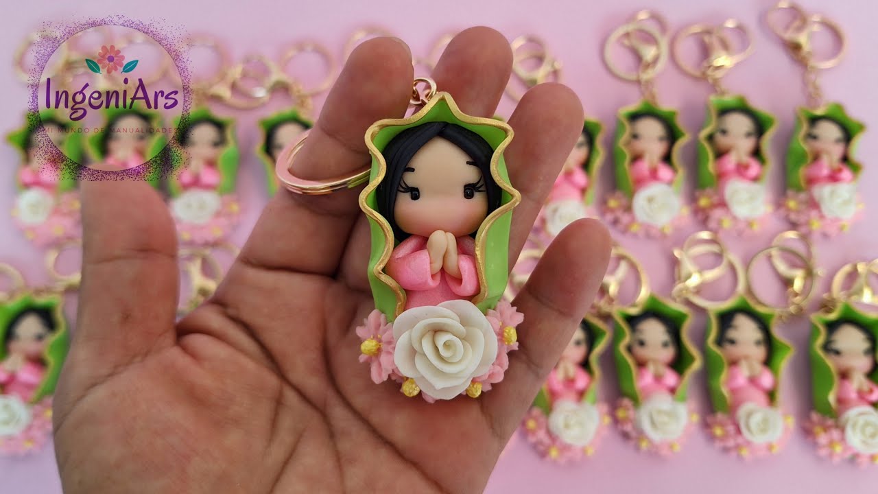 Llavero Virgencita de Guadalupe, hecho a mano con Pasta Flexible.