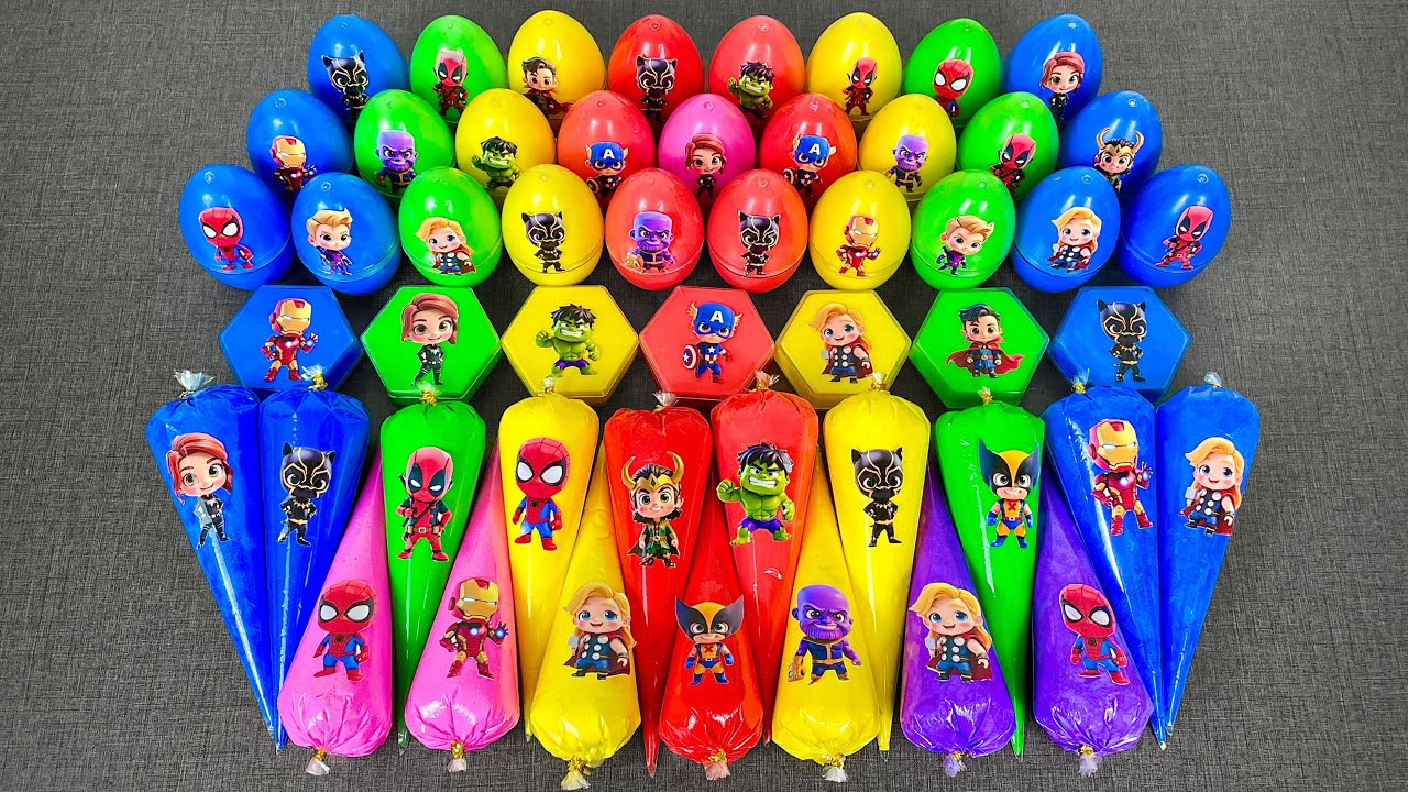 Marvel Slime Surprise Eggs! Spider-Man, Hulk, Superman Figures Hidden in Clear Slime | Satisfying