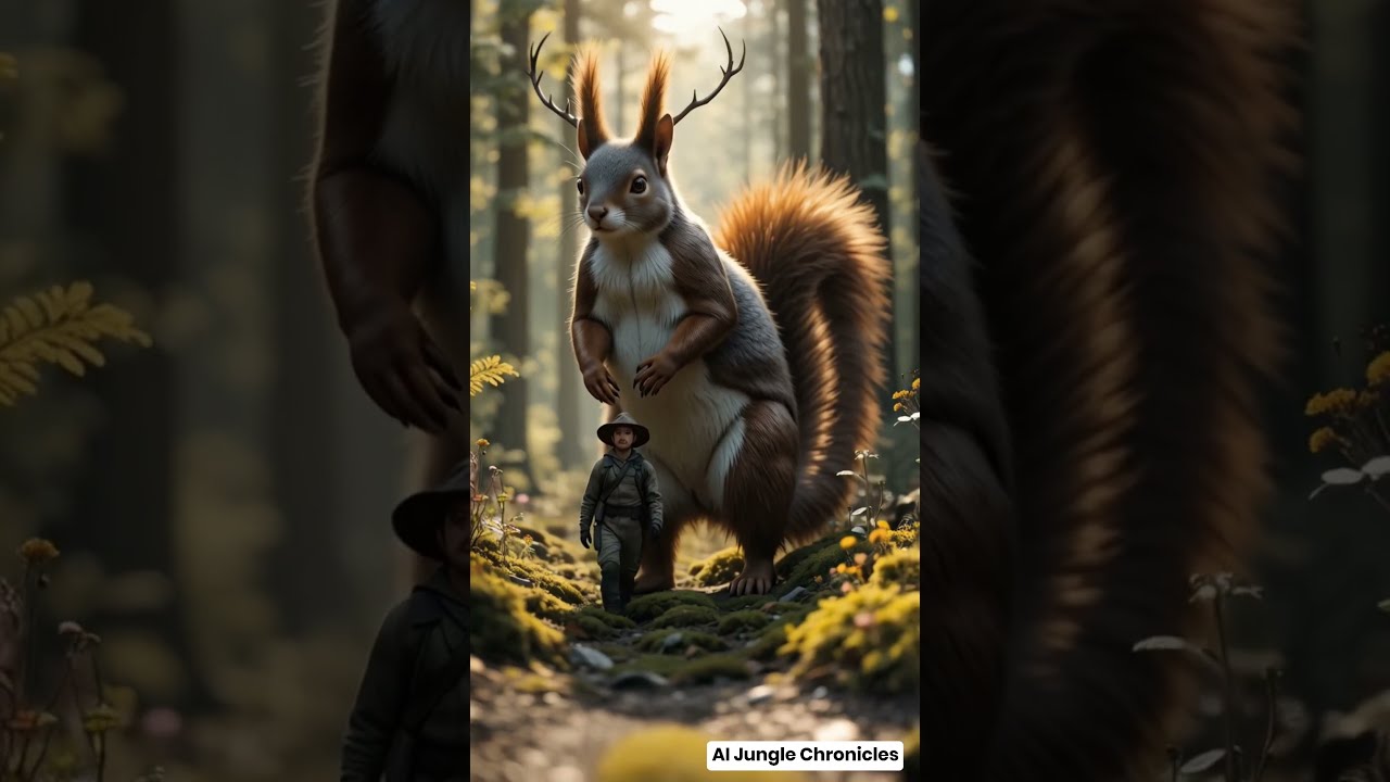 Surreal Moment Giant Squirrel Tiny Hunter Walk Together Ultra HD