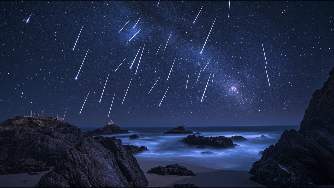Stunning Meteor Shower Over Ocean Waves at Night | Starry Sky - YouTube