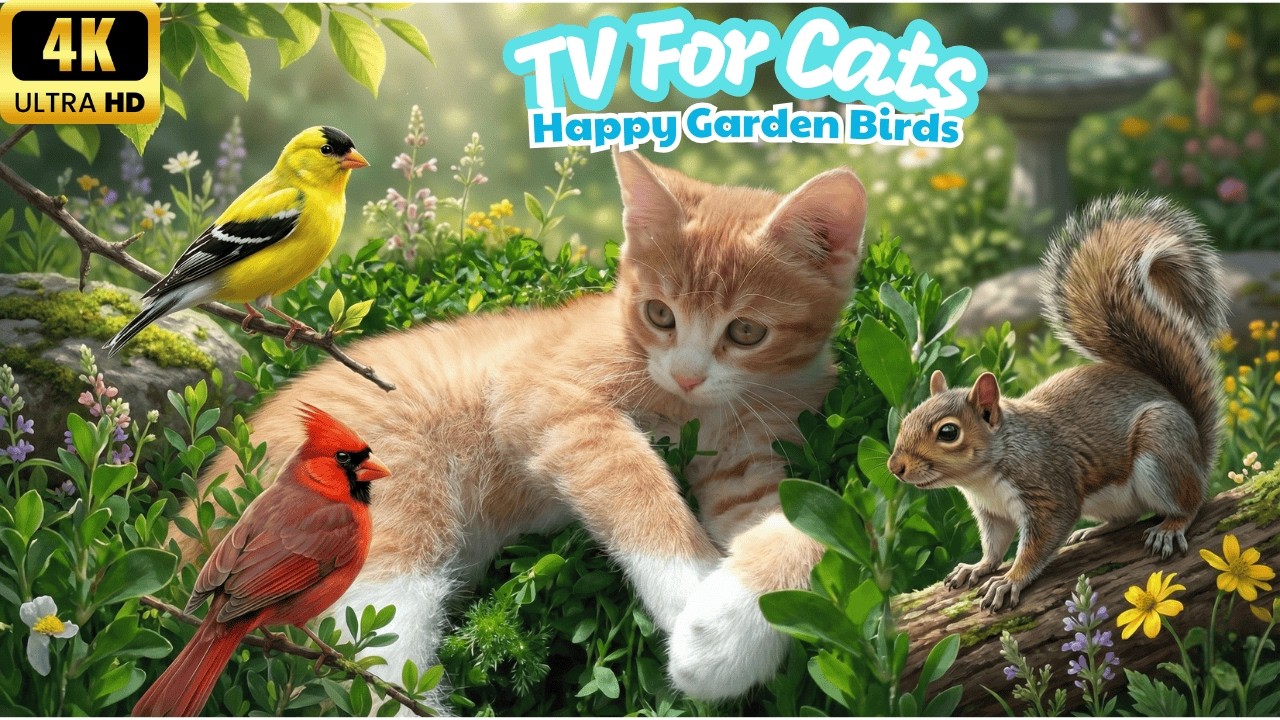 Calming TV for Cats to Watch 🌿 Calm Nature Garden with Beautiful Birds | 4K UHD