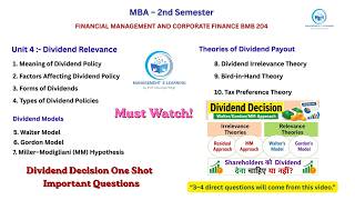 Dividend Decision Complete Concept of Financial Management and Corporate Finance Unit 4 in one shot