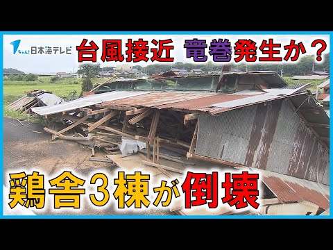 【台風接近による竜巻発生の影響か？】鶏舎3棟が倒壊したほか、民家の屋根瓦が飛ぶ　鳥取県伯耆町