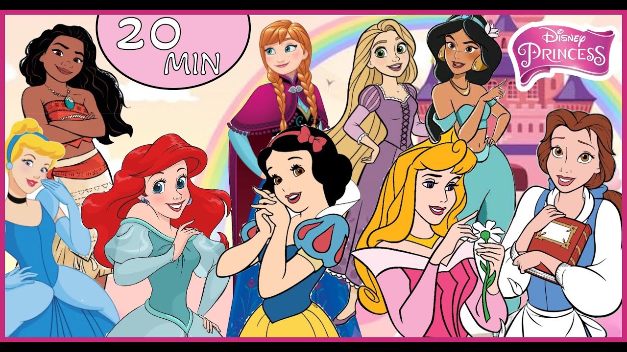 Длинные раскраски с принцессами Диснея (20 мин): Ариэль, Белоснежка, Анна, Эльза, Моана, Тиана, Б...