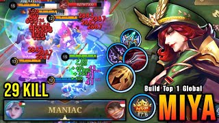 29 Kills + MANIAC!! Super Fast Attack Speed Miya Insane LifeSteal - Build Top 1 Global Miya ~ MLBB