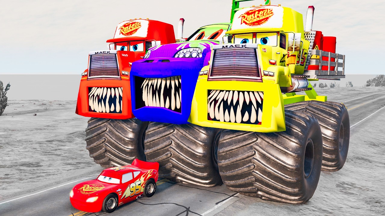 Monster Truck Mack Pixar Eater VS Lightning McQueen Cars Escape Beamng Drive #10