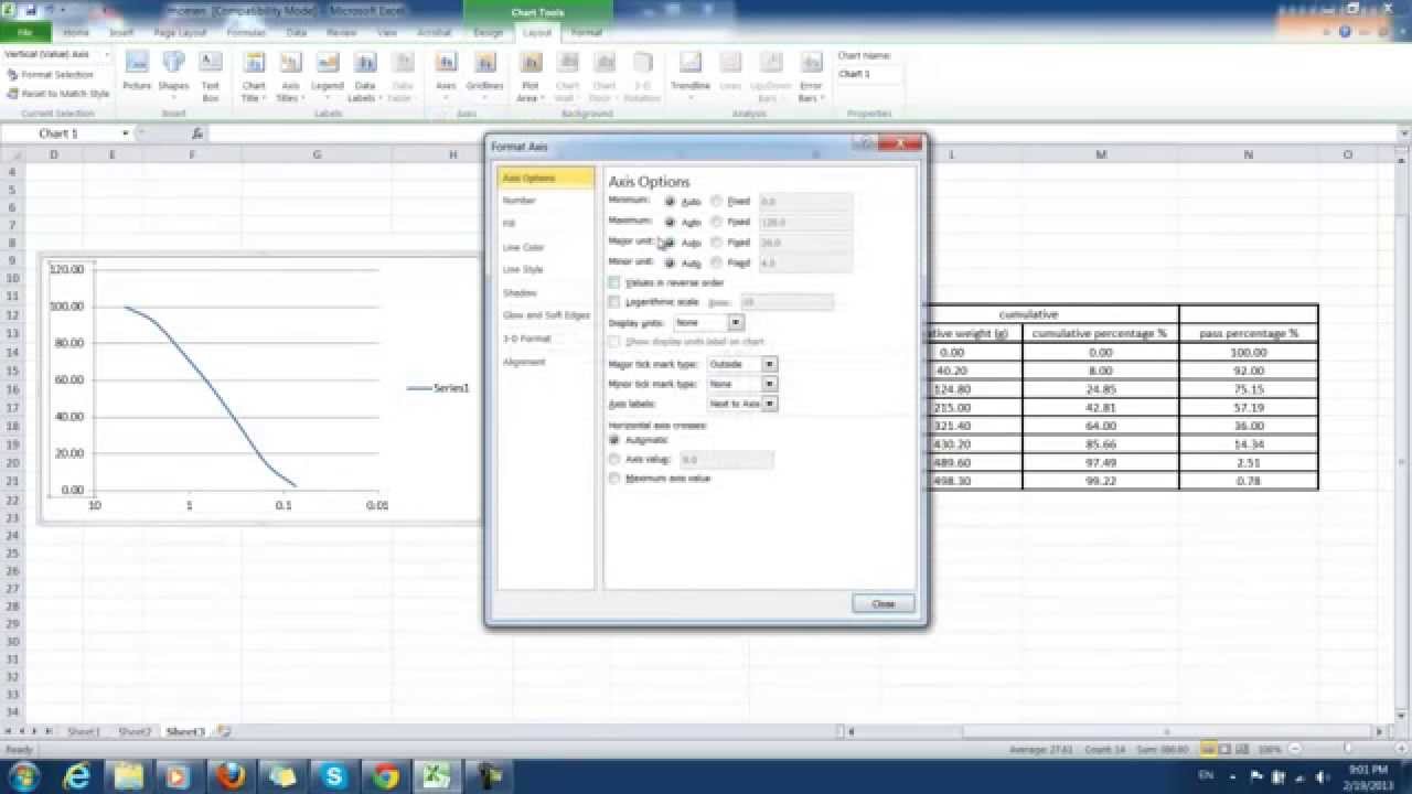 sieve analysis graph on excel youtube