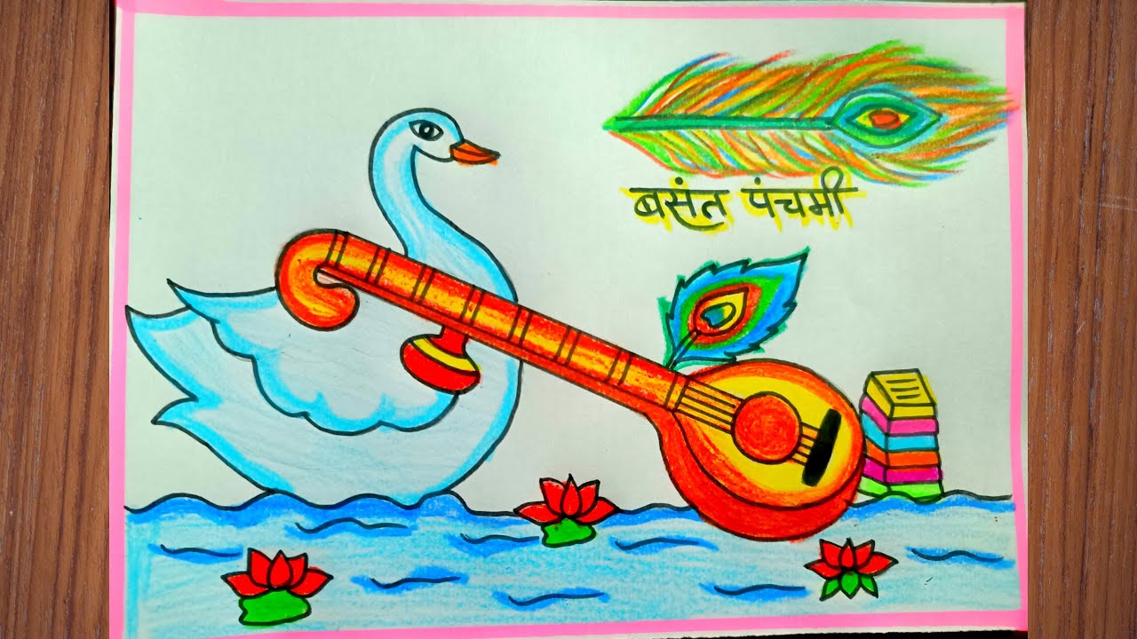 Basant panchami drawing with colour #Basant panchami drawing very easy ...