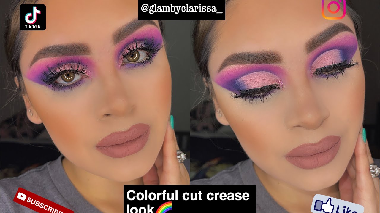 colorful half cut crease makeup look 🌈 - YouTube
