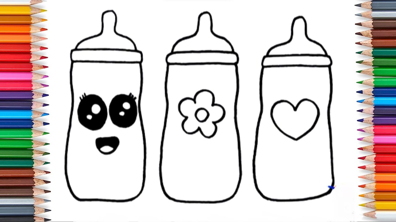 How to draw and color milk bottles, easy drawing for toddlers and kids ...