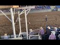 Bareback rider Brody Dent scores 84.0 points on Billy Shakespeare at the Central Wyoming PRCA Rodeo