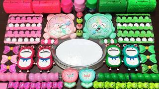 RELAXING PINK VS GREEN ASMR SLIME | Mixing Random Things Into GLOSSY Slime