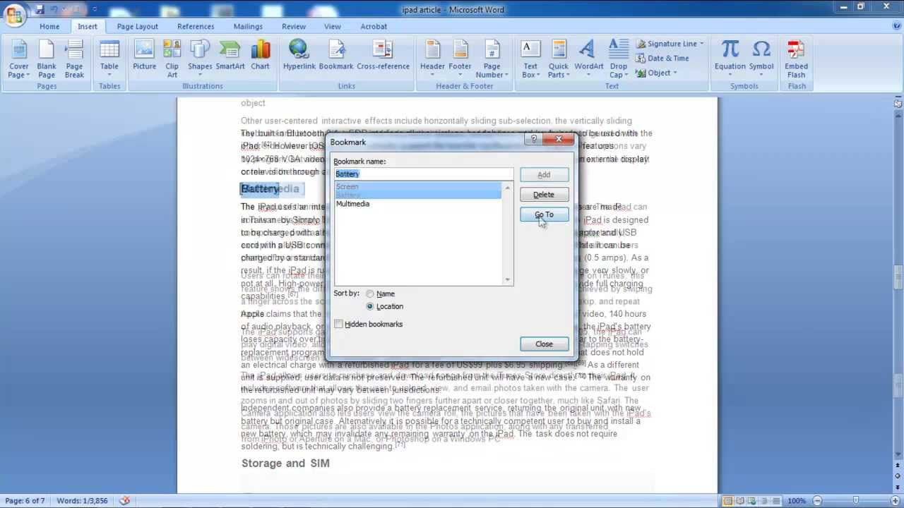 Update How to Insert Bookmark in Word