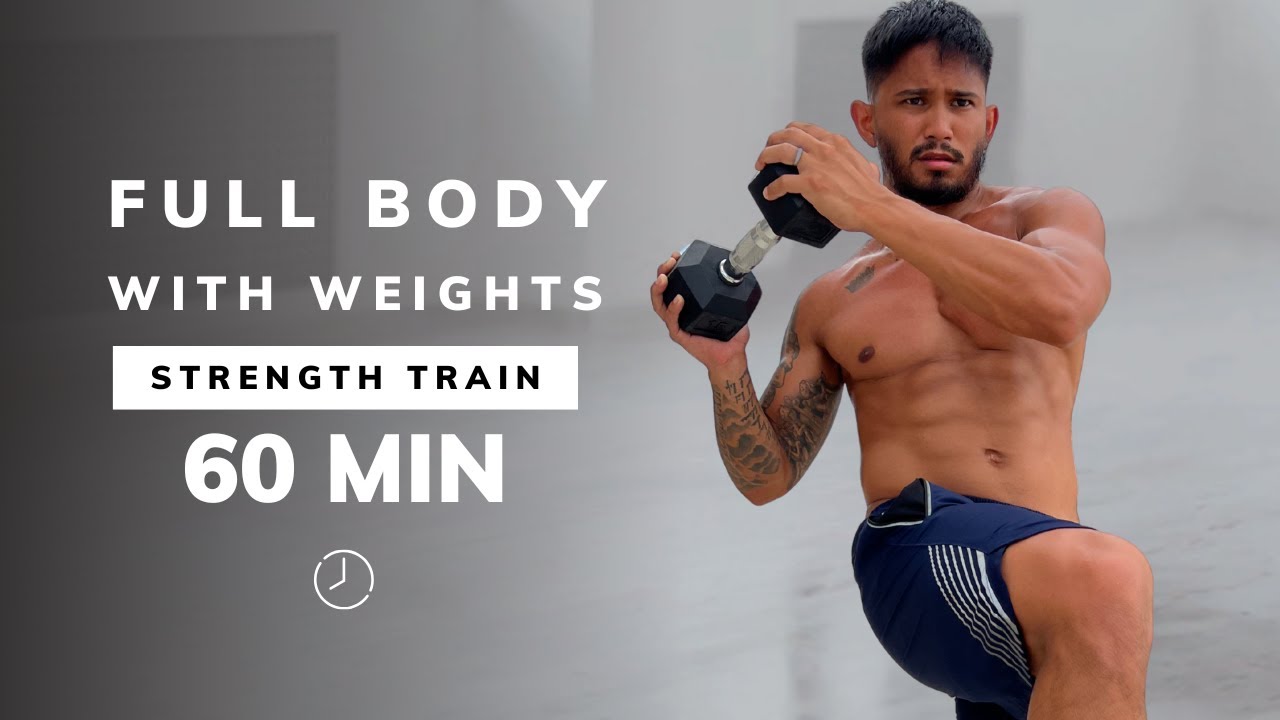 1 HOUR FULL BODY WITH WEIGHTS - Dumbbell Strength Workout At Home (NO REPEATS)