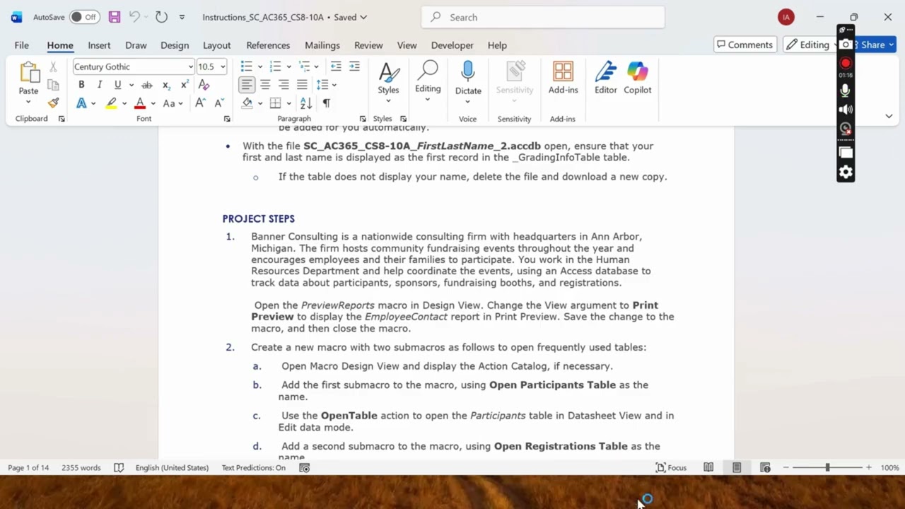 Shelly Cashman Access 365 | Modules 8-10: SAM Capstone Project A Banner Consulting