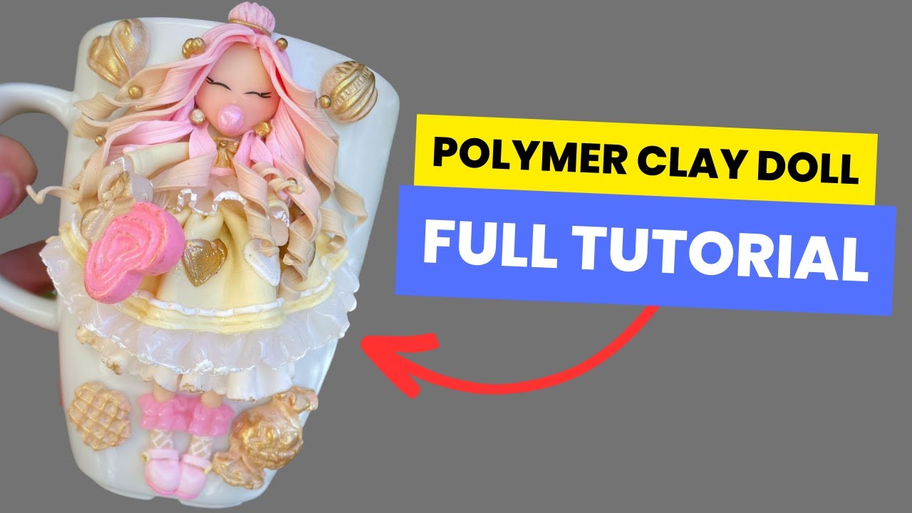 Polymer Clay Doll with Sweets on Mug | Clay Craft Idea