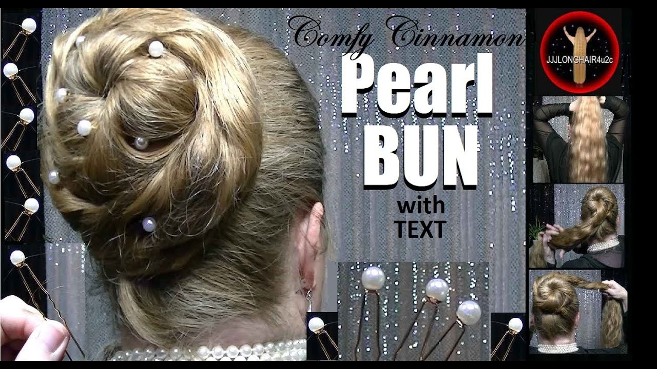 Pearl bun with wavy hair.  A comfy cinnamon bun style for long hair ⚪️with pearls pins ⚪️