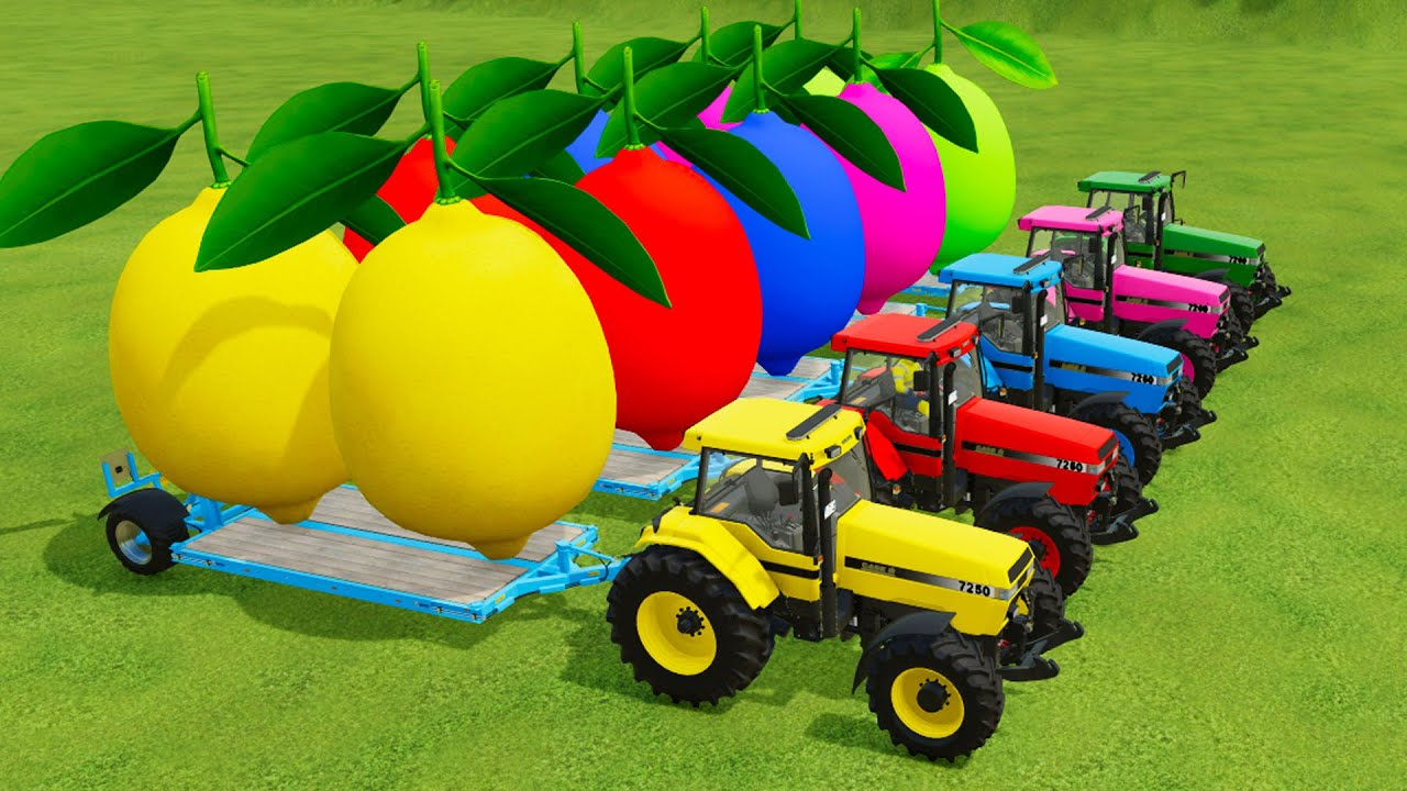 TRANSPORTING GIANT LEMON WITH COLORED CASE TRACTORS Farming Simulator